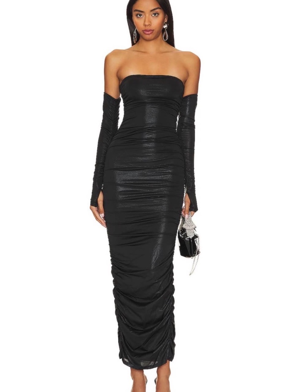 REVOLVE Strapless Black Ruched Maxi Dress